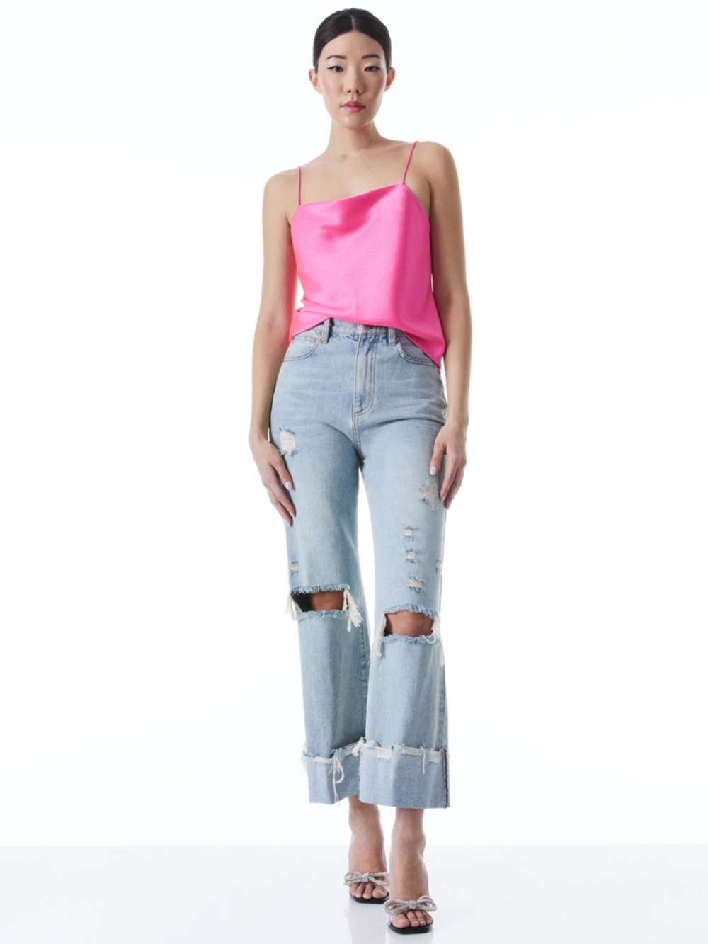 Alice + Olivia Harmon Slip Tank Pink Satin | Chic Date Night Going out Top - Picture 2 of 13